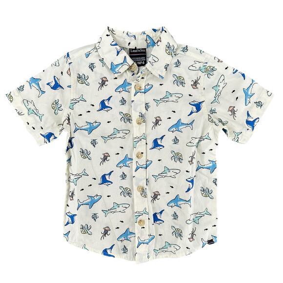Land'n Sea Boys Button Down Shark Jellyfish Sea Turtle Beach Shirt 4T - Picture 1 of 6